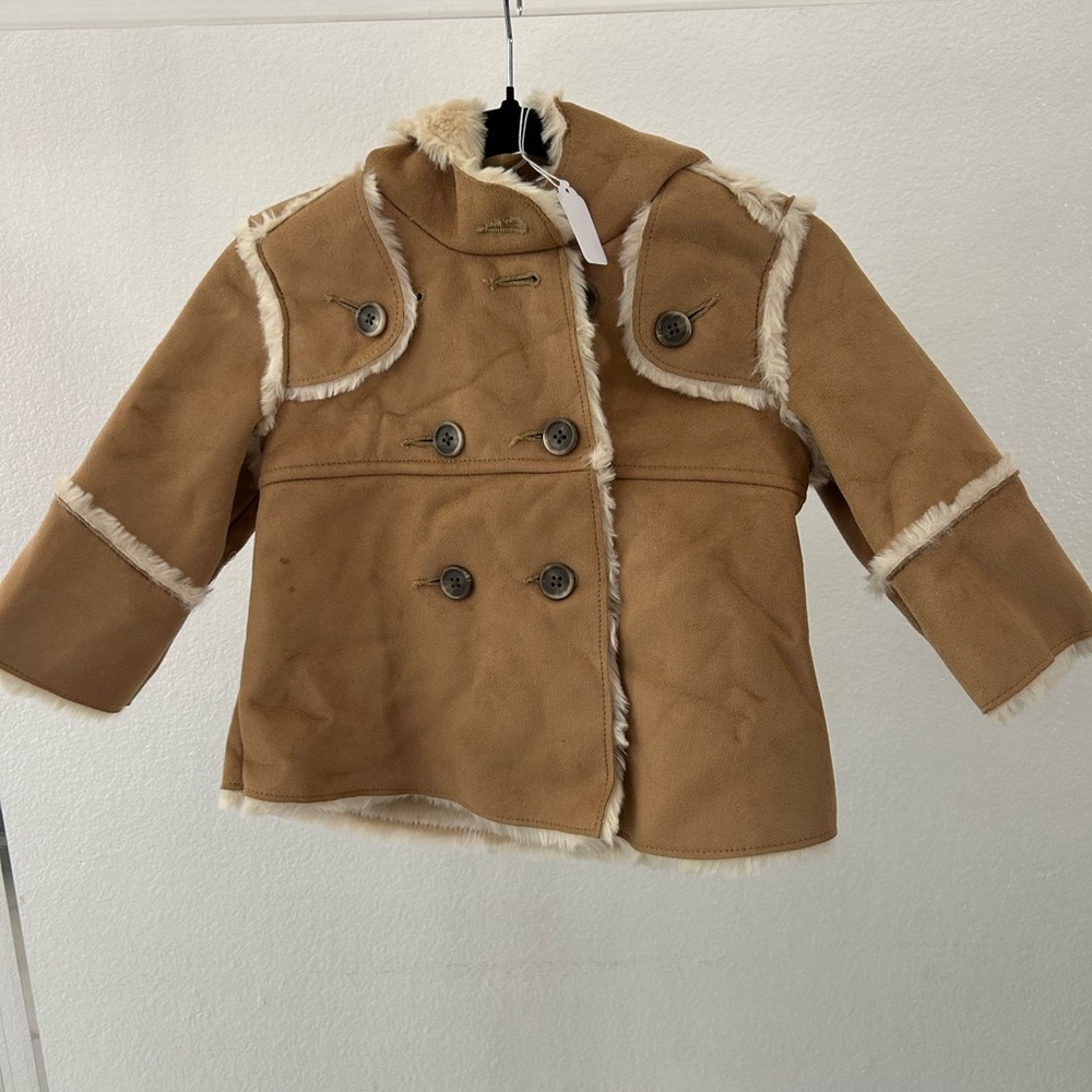 GAP Tan Pea Coat with Faux Fur Trim for Kids